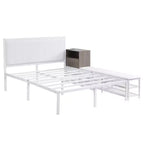 Letto a piattaforma matrimoniale in metallo Luxystar con testiera imbottita, mensole portaoggetti a 2 livelli, mobile contenitore in legno e porte di ricarica USB
