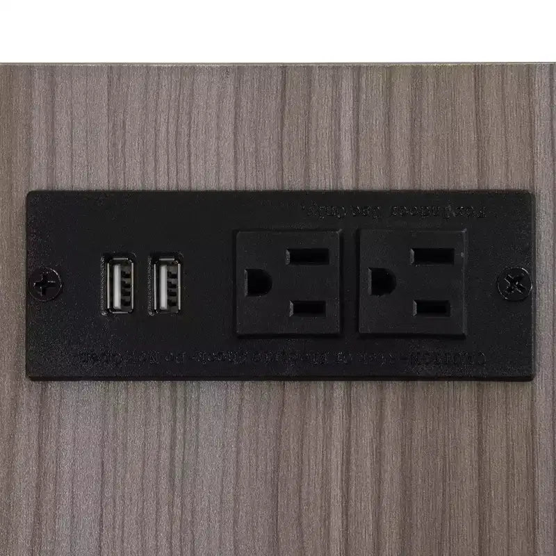Letto a piattaforma matrimoniale in metallo Luxystar con testiera imbottita, mensole portaoggetti a 2 livelli, mobile contenitore in legno e porte di ricarica USB