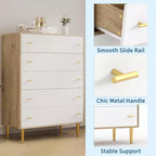COZONY Cassettiera 44 stile rustico con 5 cassetti, in legno naturale con maniglie a barra per camera da letto e soggiorno