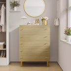COZONY Cassettiera 44 stile rustico con 5 cassetti, in legno naturale con maniglie a barra per camera da letto e soggiorno