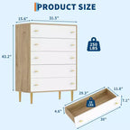 COZONY Cassettiera 44 stile rustico con 5 cassetti, in legno naturale con maniglie a barra per camera da letto e soggiorno
