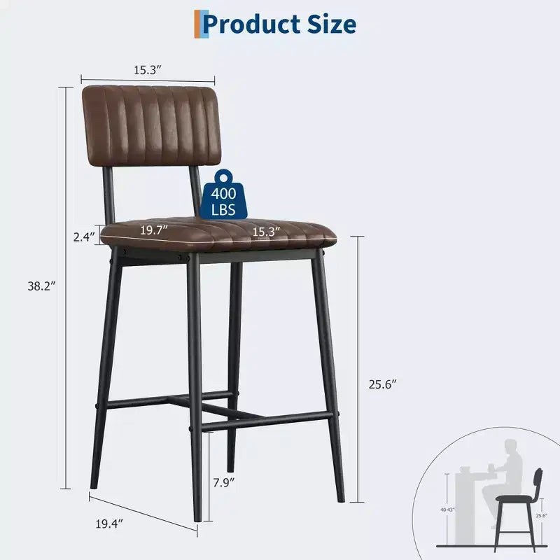 Set di 2 sgabelli da bar con cuscino spesso e gambe in metallo rinforzato per isola, bancone bar, cucina