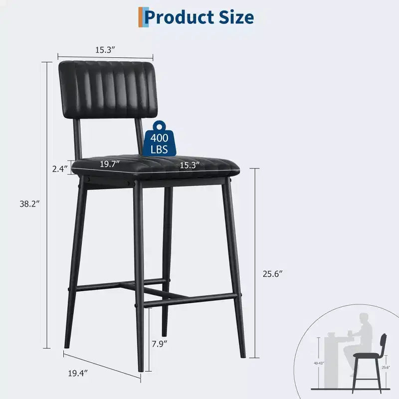 Set di 2 sgabelli da bar con cuscino spesso e gambe in metallo rinforzato per isola, bancone bar, cucina