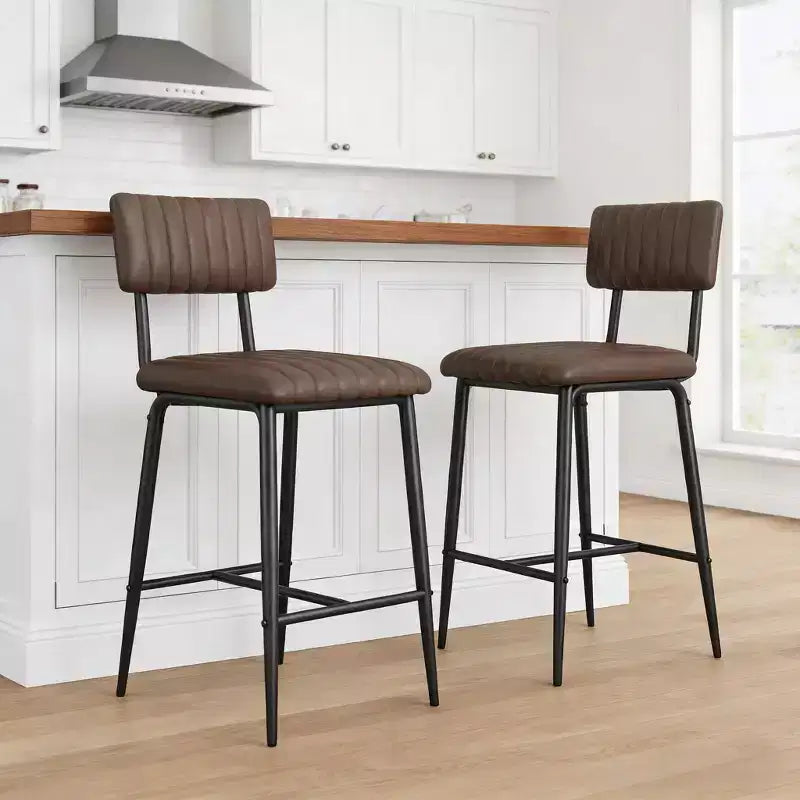 Set di 2 sgabelli da bar con cuscino spesso e gambe in metallo rinforzato per isola, bancone bar, cucina
