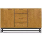 Devlin e Metal Credenza Industriale Rettangolare Larga 60 Pollici con Cassetti Centrali in Impiallacciatura di Rovere