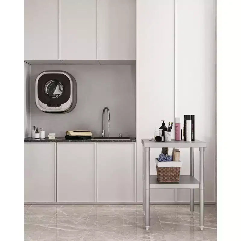 Tavolo da Lavoro in Acciaio Inox con Sottopiano Regolabile, Tavolo da Preparazione Commerciale per Cucina, Ristorante, Garage