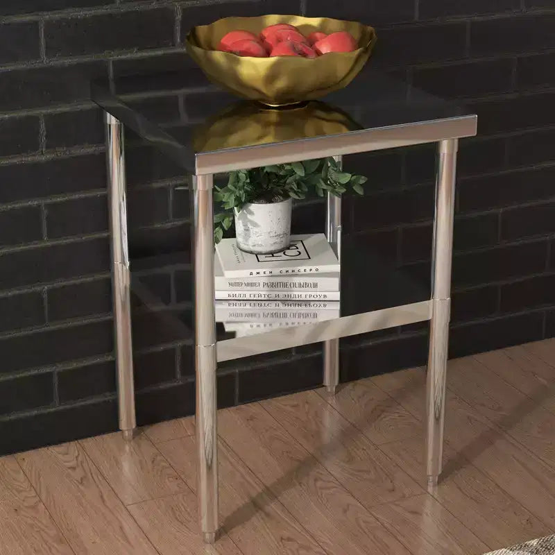 Tavolo da Lavoro in Acciaio Inox con Sottopiano Regolabile, Tavolo da Preparazione Commerciale per Cucina, Ristorante, Garage