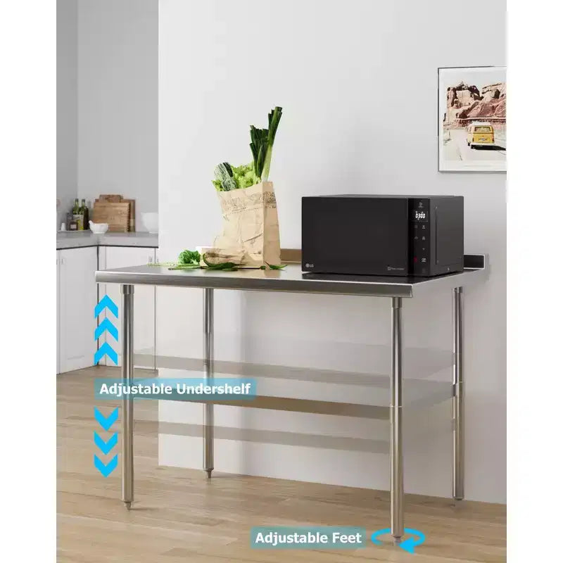 Tavolo da Lavoro in Acciaio Inox con Sottopiano Regolabile, Tavolo da Preparazione Commerciale per Cucina, Ristorante, Garage