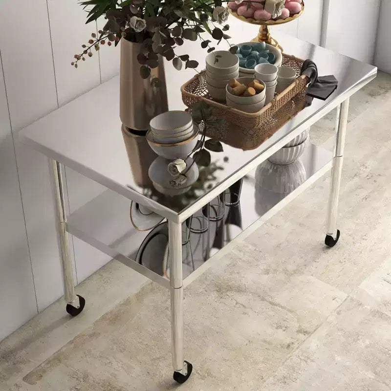 Tavolo da Lavoro in Acciaio Inox con Sottopiano Regolabile, Tavolo da Preparazione Commerciale per Cucina, Ristorante, Garage
