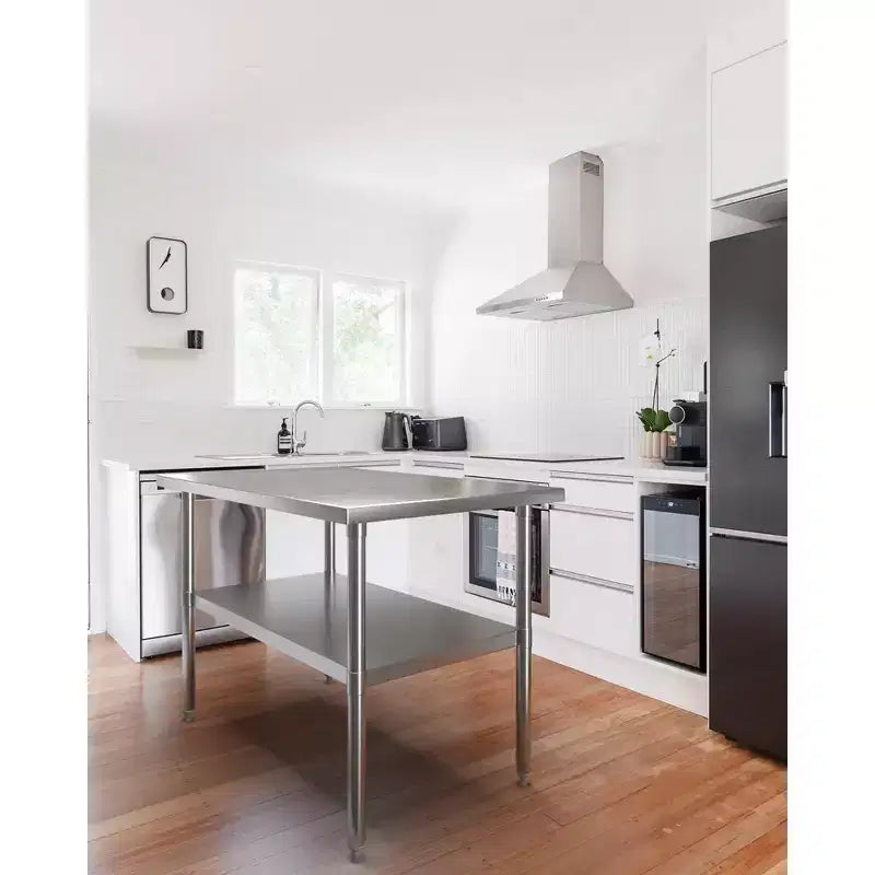 Tavolo da Lavoro in Acciaio Inox con Sottopiano Regolabile, Tavolo da Preparazione Commerciale per Cucina, Ristorante, Garage
