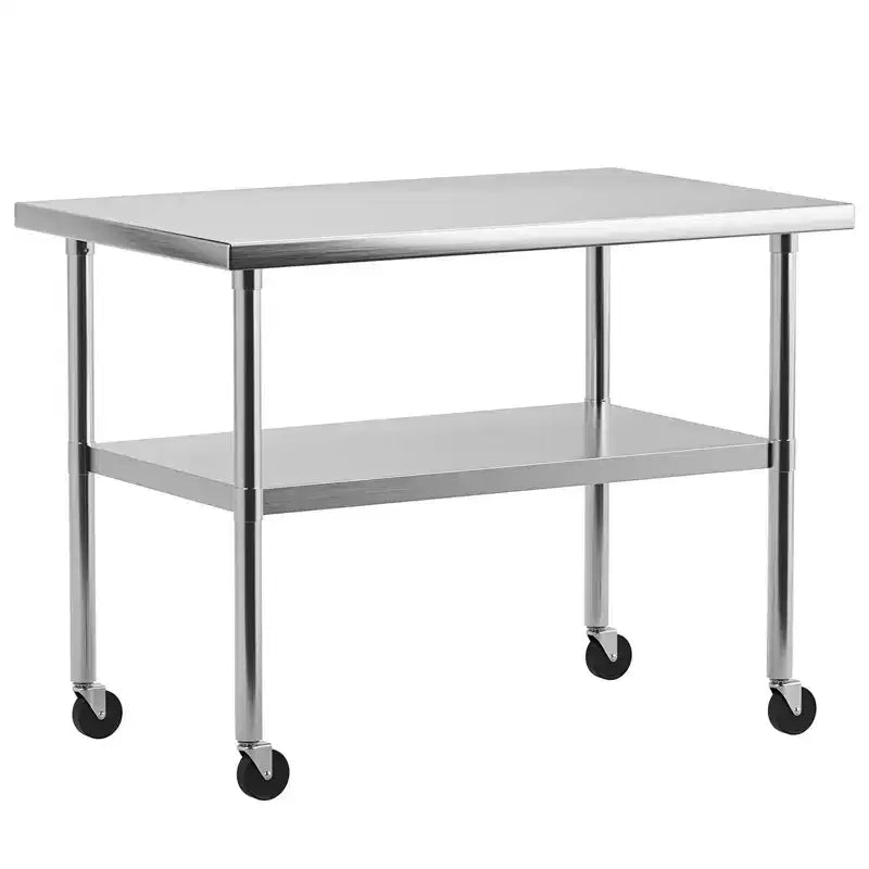 Tavolo da Lavoro in Acciaio Inox con Sottopiano Regolabile, Tavolo da Preparazione Commerciale per Cucina, Ristorante, Garage