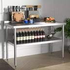 Tavolo da Lavoro in Acciaio Inox con Sottopiano Regolabile, Tavolo da Preparazione Commerciale per Cucina, Ristorante, Garage