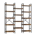 Libreria Industriale a 5 Ripiani con 14 Scaffali Aperti, Struttura Robusta in Metallo, Marrone Rustico