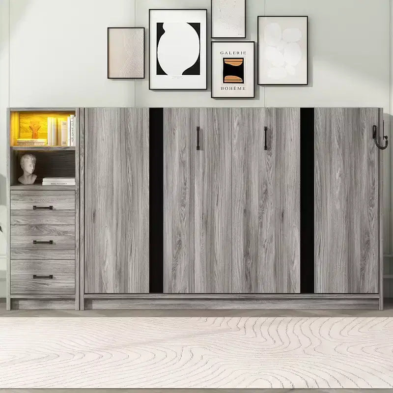 Letto a scomparsa GDFStudio Bennett in metallo e legno, ripiegato in un armadio
