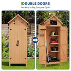 COZONY 70 Casetta Porta Attrezzi in Legno Impermeabile con 3 Ripiani e Anta con Serratura, Armadio Verticale per Attrezzi da Giardino per Patio e Cortile