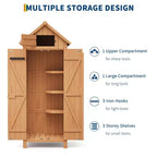 COZONY 70 Casetta Porta Attrezzi in Legno Impermeabile con 3 Ripiani e Anta con Serratura, Armadio Verticale per Attrezzi da Giardino per Patio e Cortile