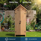 COZONY 70 Casetta Porta Attrezzi in Legno Impermeabile con 3 Ripiani e Anta con Serratura, Armadio Verticale per Attrezzi da Giardino per Patio e Cortile