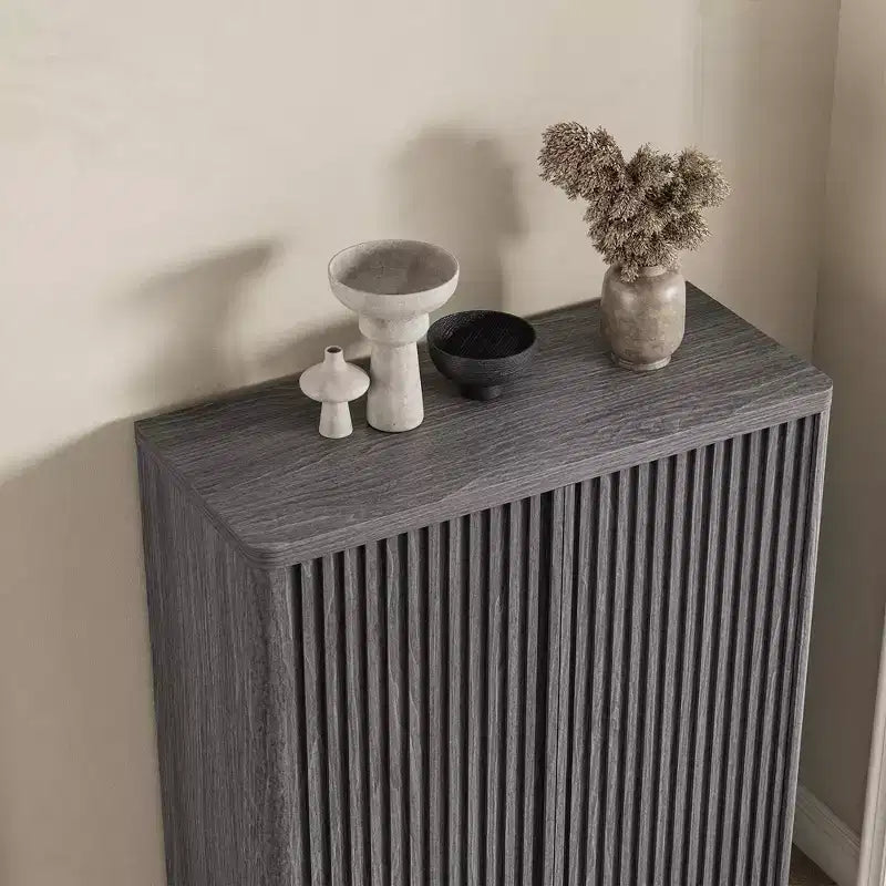 Scarpiera con anta a coste, porta scarpe a 5 ripiani con 4 ripiani regolabili, panca rustica da ingresso per corridoio