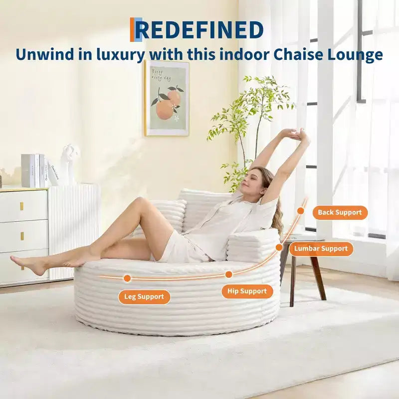 Poltrona Chaise Longue rotonda, da interno, extra large 140x140 cm, moderna, nessun assemblaggio richiesto, in ciniglia, divano Cloud senza struttura, divano singolo con 4 cuscini, seduta profonda