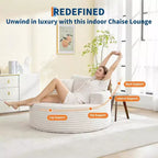 Poltrona Chaise Longue rotonda, da interno, extra large 140x140 cm, moderna, nessun assemblaggio richiesto, in ciniglia, divano Cloud senza struttura, divano singolo con 4 cuscini, seduta profonda