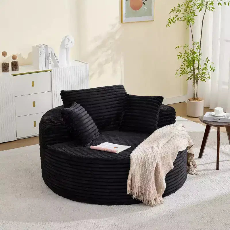 Poltrona Chaise Longue rotonda, da interno, extra large 140x140 cm, moderna, nessun assemblaggio richiesto, in ciniglia, divano Cloud senza struttura, divano singolo con 4 cuscini, seduta profonda