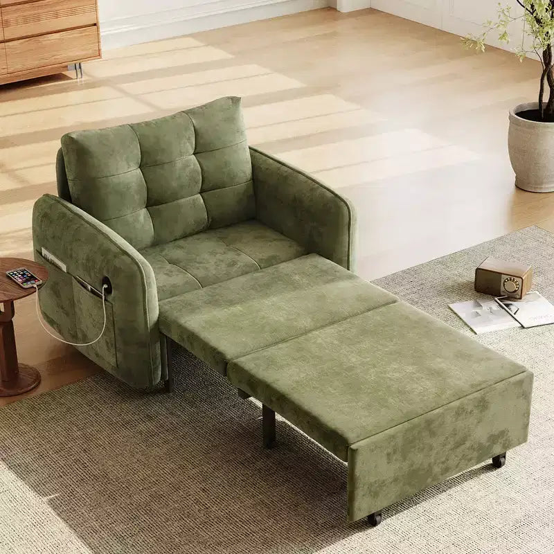 Poltrona Letto Whisen 3 in 1, Divano Letto Estraibile 80 Extra Lungo, Divano Letto Singolo in ciniglia con Tasche portaoggetti