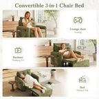 Poltrona Letto Whisen 3 in 1, Divano Letto Estraibile 80 Extra Lungo, Divano Letto Singolo in ciniglia con Tasche portaoggetti