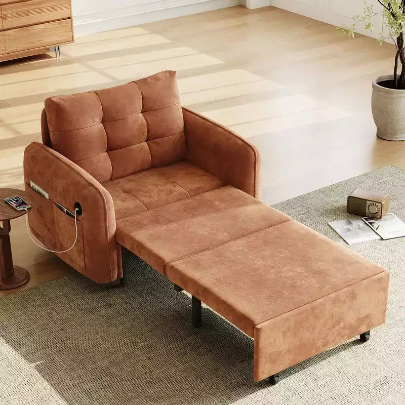 Poltrona Letto Whisen 3 in 1, Divano Letto Estraibile 80 Extra Lungo, Divano Letto Singolo in ciniglia con Tasche portaoggetti
