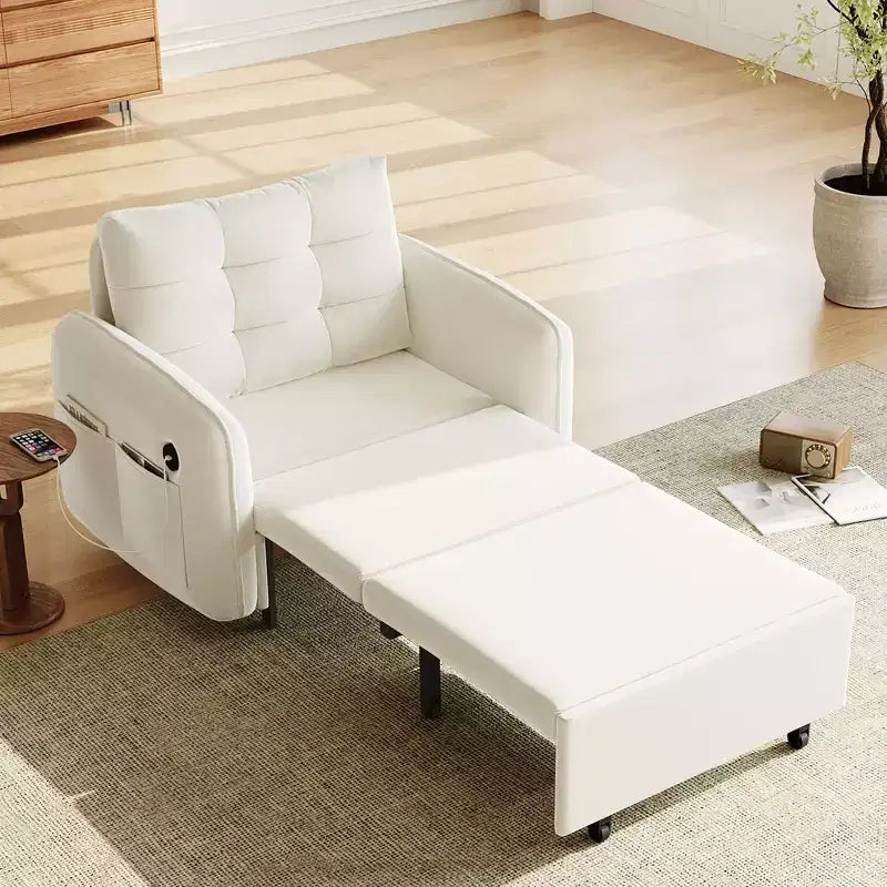 Poltrona Letto Whisen 3 in 1, Divano Letto Estraibile 80 Extra Lungo, Divano Letto Singolo in ciniglia con Tasche portaoggetti