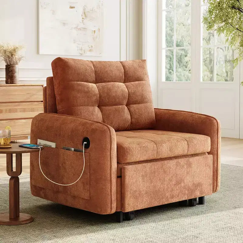 Poltrona Letto Whisen 3 in 1, Divano Letto Estraibile 80 Extra Lungo, Divano Letto Singolo in ciniglia con Tasche portaoggetti