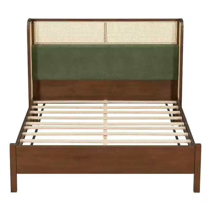Christopher Knight Home Megan Struttura letto contemporanea in legno con testiera imbottita in rattan