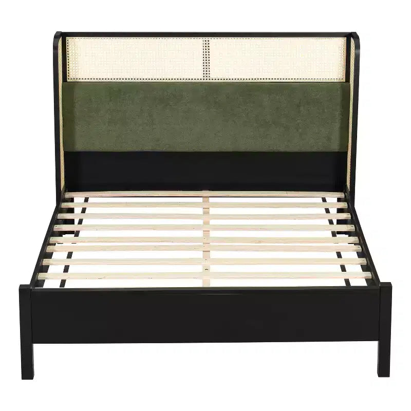 Christopher Knight Home Megan Struttura letto contemporanea in legno con testiera imbottita in rattan