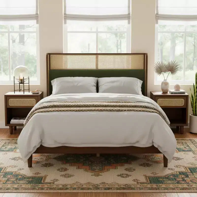 Christopher Knight Home Megan Struttura letto contemporanea in legno con testiera imbottita in rattan