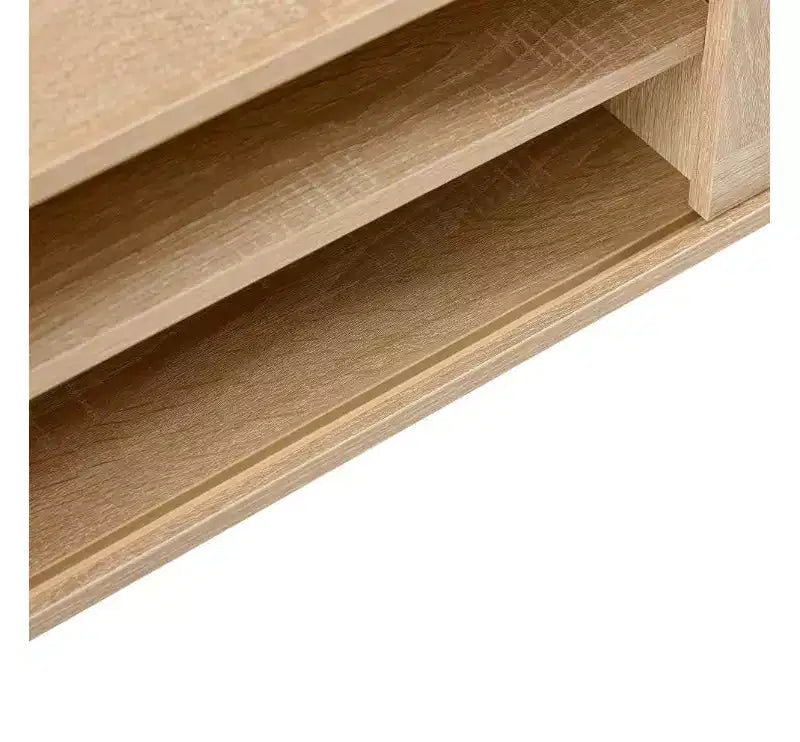 Mobile TV in legno massello e MDF con rattan, doppie ante scorrevoli, ripiano regolabile, gambe in legno massello
