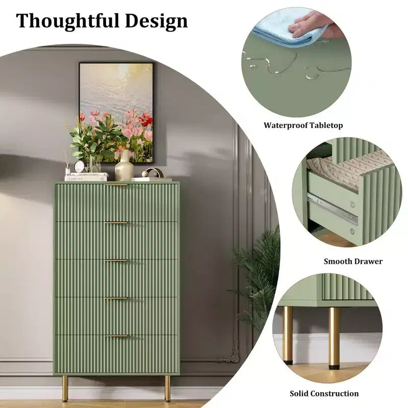 Cassettiera a 5 cassetti con cassetti ampi - Comò moderno in legno per camera da letto, soggiorno, ripostiglio e corridoio