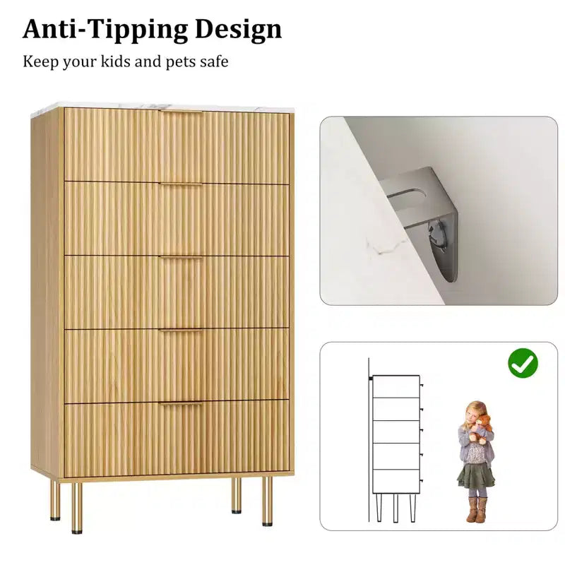 Cassettiera a 5 cassetti con cassetti ampi - Comò moderno in legno per camera da letto, soggiorno, ripostiglio e corridoio
