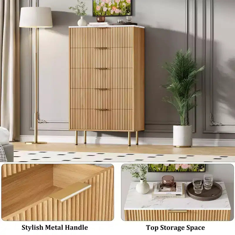 Cassettiera a 5 cassetti con cassetti ampi - Comò moderno in legno per camera da letto, soggiorno, ripostiglio e corridoio