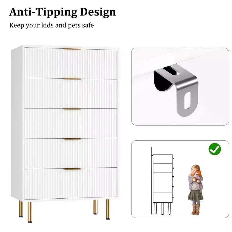 Cassettiera a 5 cassetti con cassetti ampi - Comò moderno in legno per camera da letto, soggiorno, ripostiglio e corridoio