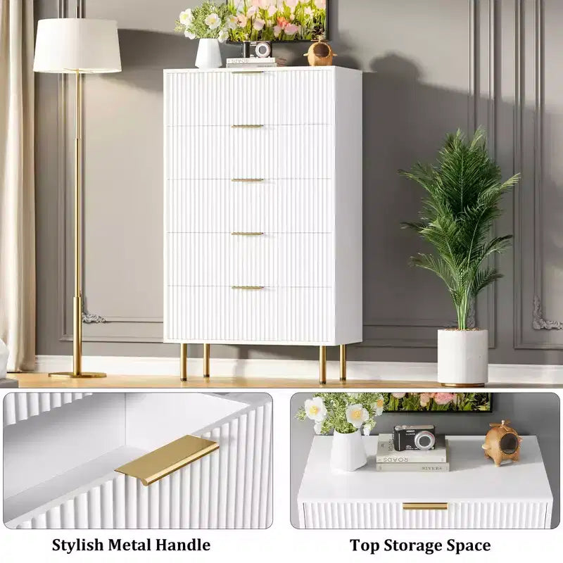 Cassettiera a 5 cassetti con cassetti ampi - Comò moderno in legno per camera da letto, soggiorno, ripostiglio e corridoio