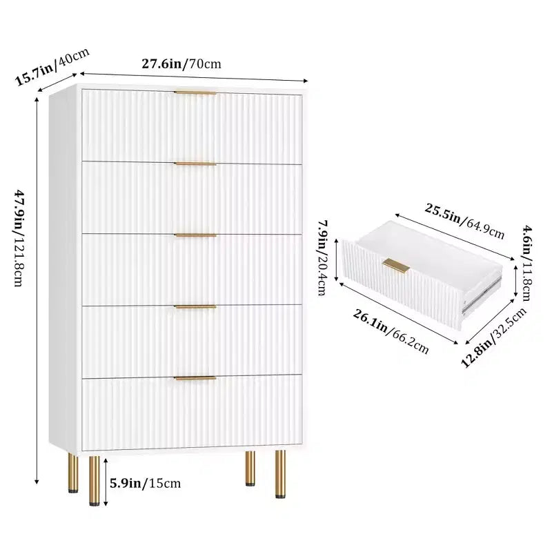Cassettiera a 5 cassetti con cassetti ampi - Comò moderno in legno per camera da letto, soggiorno, ripostiglio e corridoio