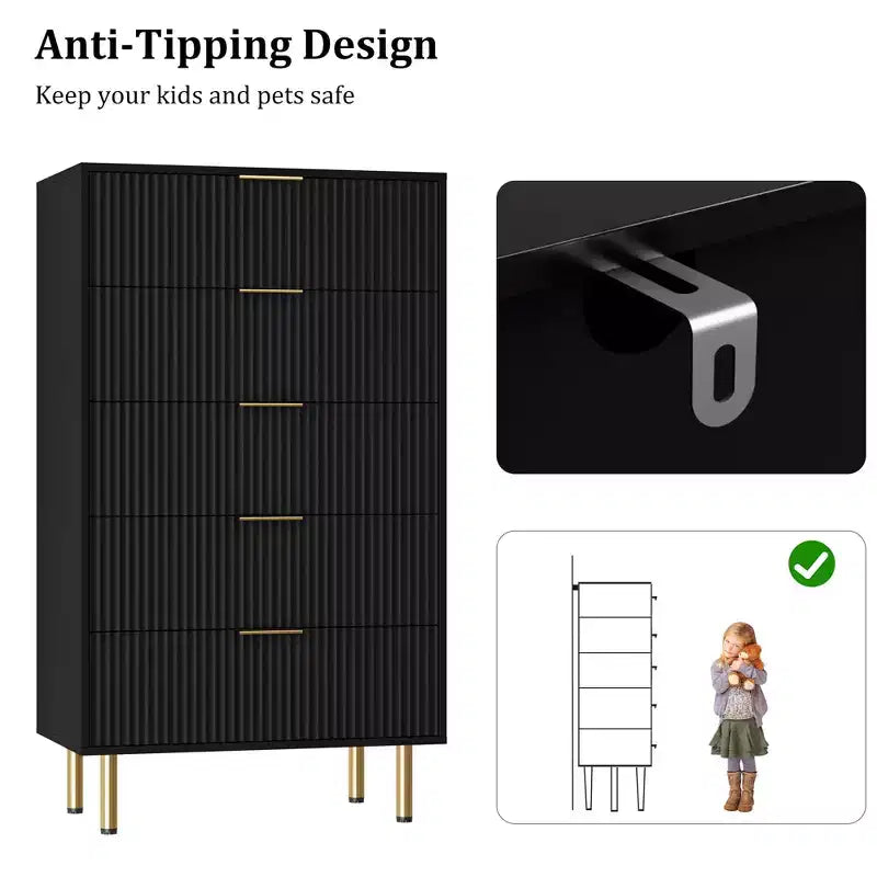 Cassettiera a 5 cassetti con cassetti ampi - Comò moderno in legno per camera da letto, soggiorno, ripostiglio e corridoio