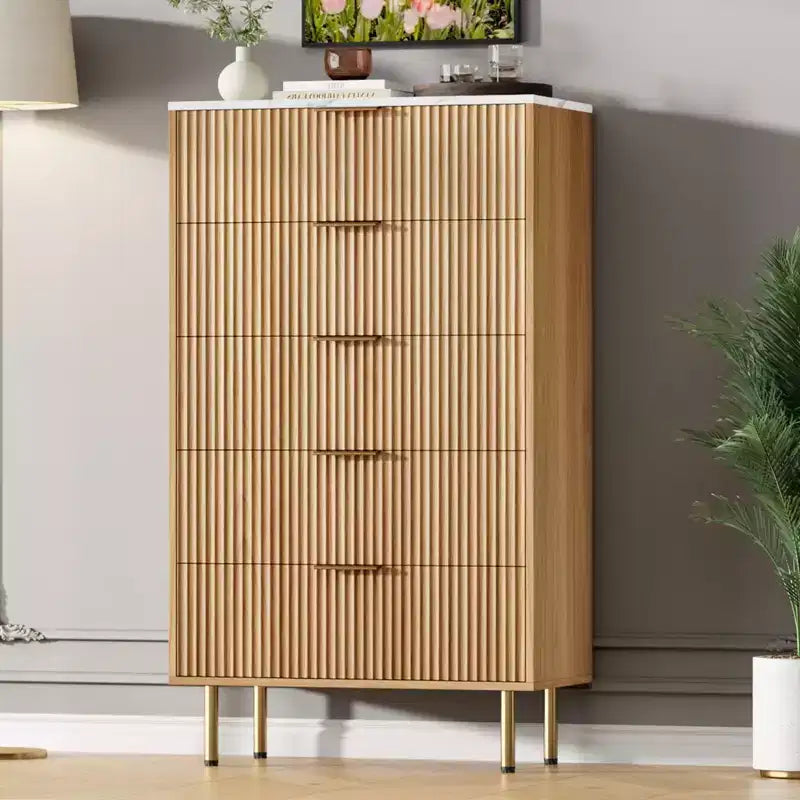 Cassettiera a 5 cassetti con cassetti ampi - Comò moderno in legno per camera da letto, soggiorno, ripostiglio e corridoio