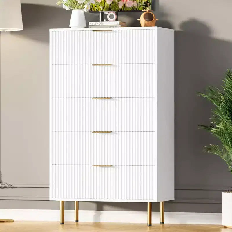 Cassettiera a 5 cassetti con cassetti ampi - Comò moderno in legno per camera da letto, soggiorno, ripostiglio e corridoio
