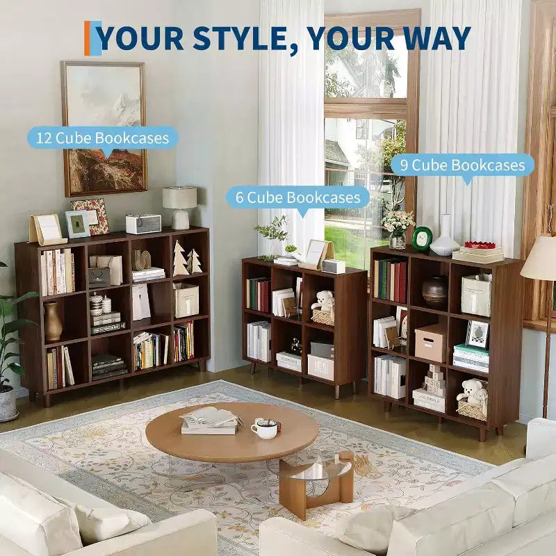 Libreria Organizer a Cubi Autoportante, Scaffale Aperto con Base a Gambe, Scaffale Moderno per Ufficio, Soggiorno e Camera da Letto