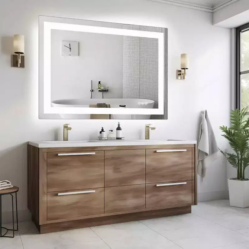 Specchio da bagno a LED antiappannamento MAYEERTY, doppia sorgente luminosa con tre modalità di illuminazione
