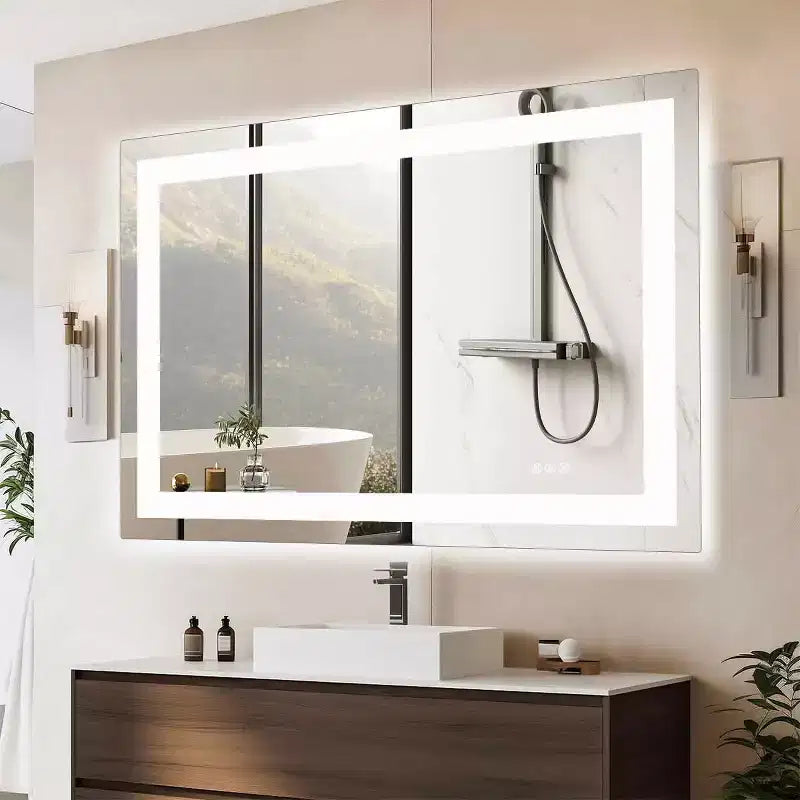 Specchio da bagno a LED antiappannamento MAYEERTY, doppia sorgente luminosa con tre modalità di illuminazione