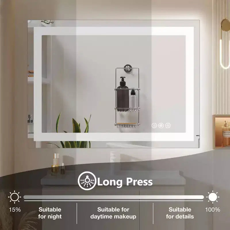 Specchio da bagno a LED antiappannamento MAYEERTY, doppia sorgente luminosa con tre modalità di illuminazione