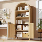COZONY Libreria ad arco con ante, libreria moderna a 5 ripiani con armadietto, scaffale espositivo aperto per soggiorno e ufficio