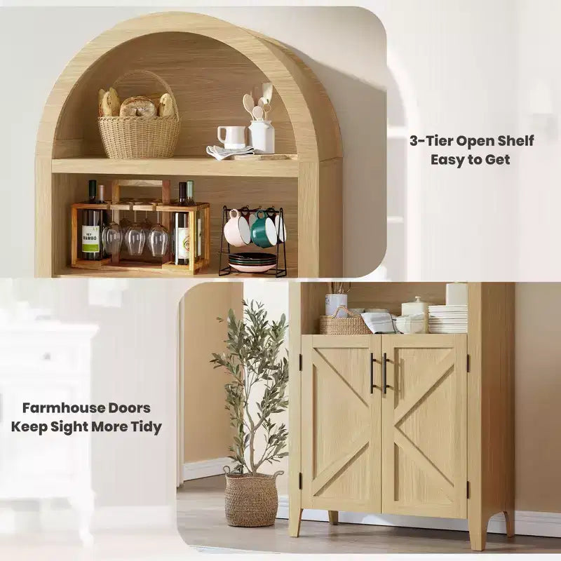 COZONY Libreria ad arco con ante, libreria moderna a 5 ripiani con armadietto, scaffale espositivo aperto per soggiorno e ufficio
