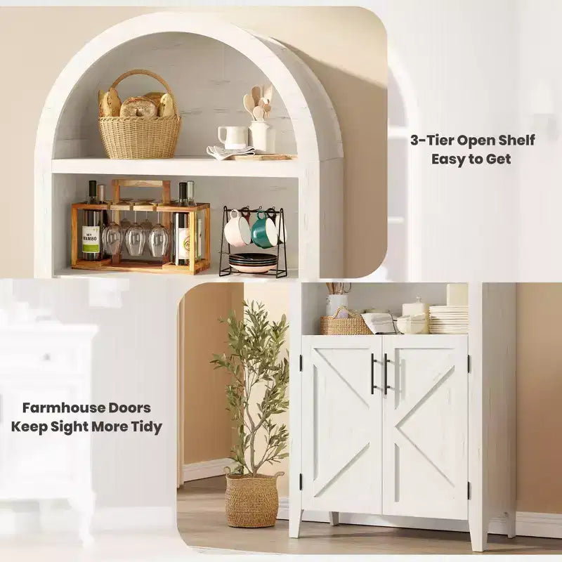 COZONY Libreria ad arco con ante, libreria moderna a 5 ripiani con armadietto, scaffale espositivo aperto per soggiorno e ufficio